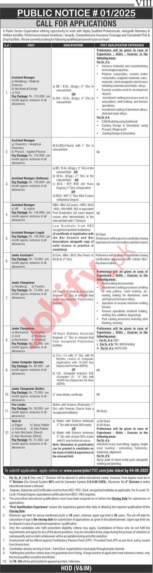 Career 1737 Rawalpindi based Jobs 2025 Advertisement